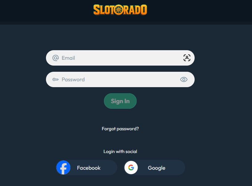 The first sign-in after registration at Slotorado